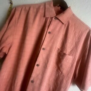 Tommy‎ Bahama Shirt Medium Silk Orange Camp Jacquard Loop Collar Hawaiian Cruise